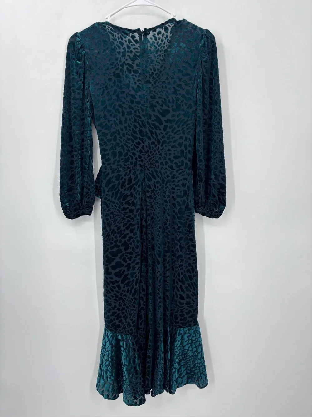 Calvin Klein Dark Green Velvet Leopard-Print Wrap Dress